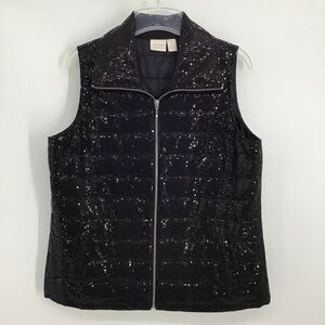 Chico’s Collection All Over Sequin Quilted Vest Full Zip Front Black Size 1